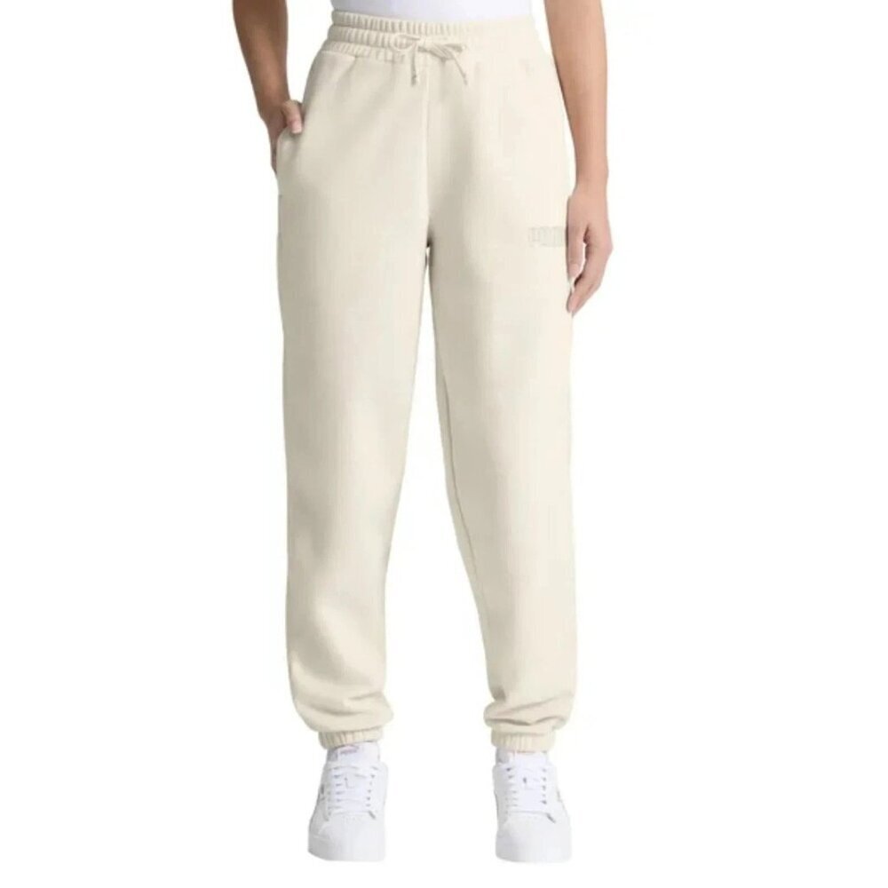 Puma Women's Size M Cream Jogger Sweatpants Elastic Waist Cotton Blend L1236